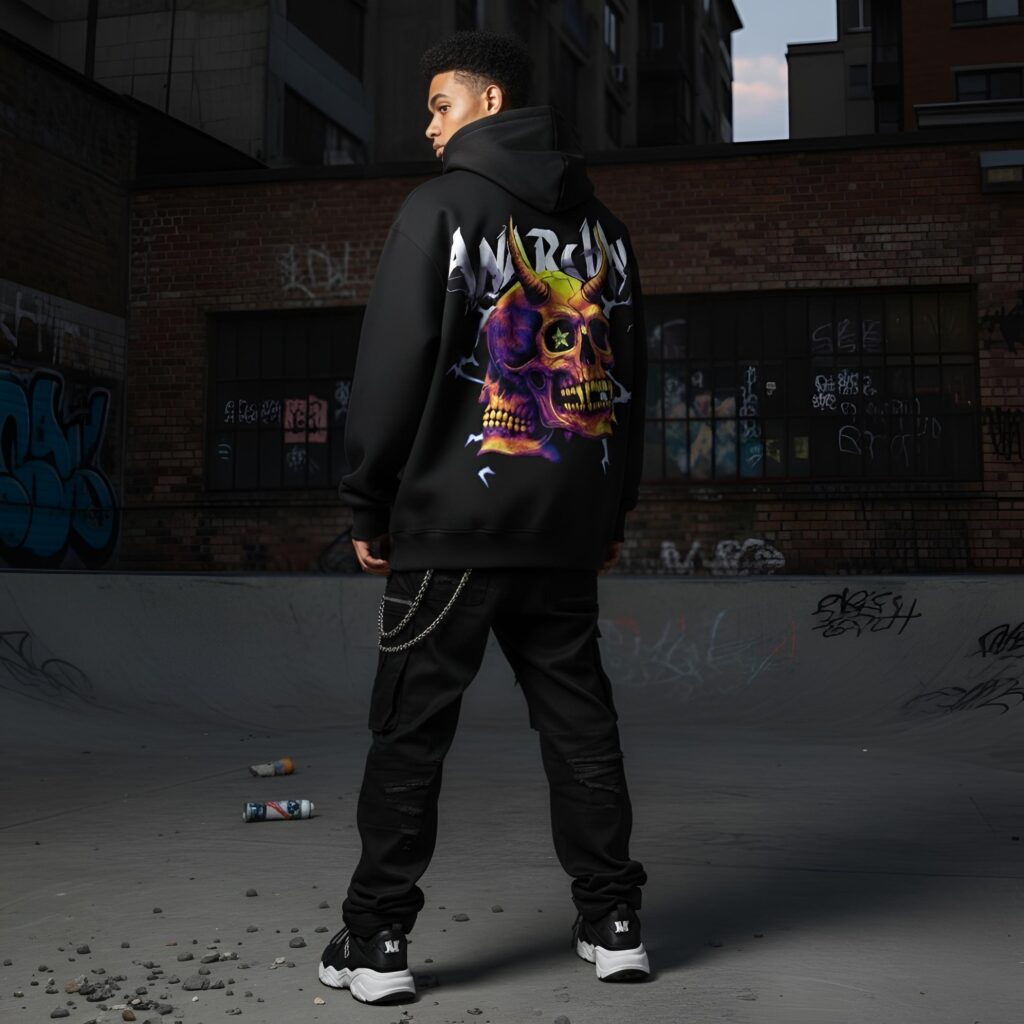 Home Neon Abyss Hoodie Black Oversized Graphic Front View by Yaveddra