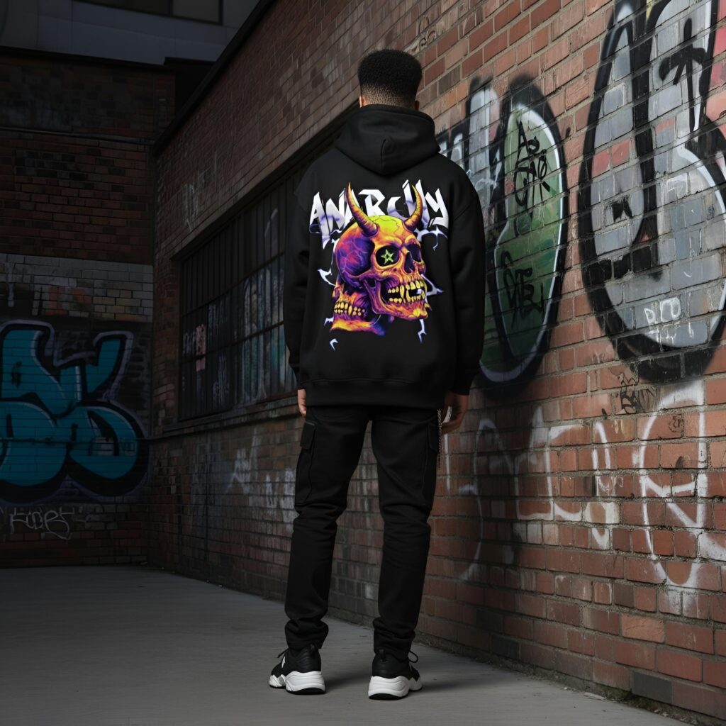 Neon Abyss Hoodie Back View – Yaveddra neon abyss oversized black premium graphic hoodie – yaveddra