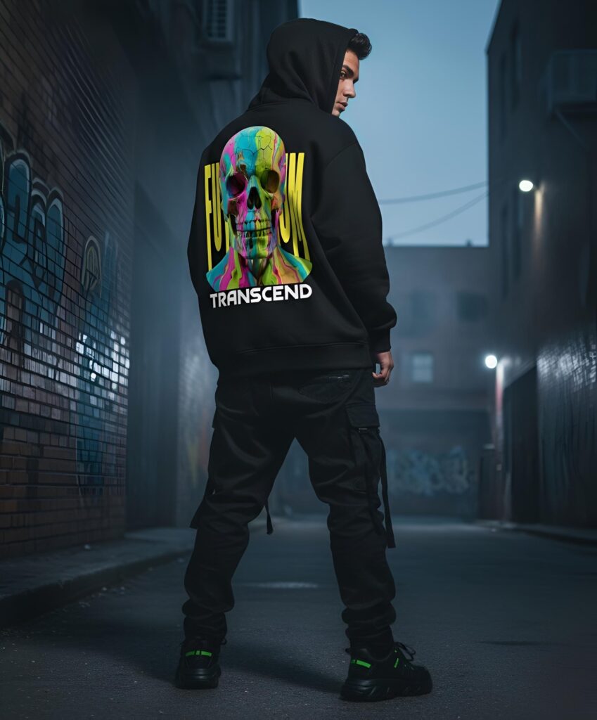 Black Oversized Hoodie with Graphic Back Print by Yaveddra Black Oversized Hoodie with Graphic Back Print by Yaveddra