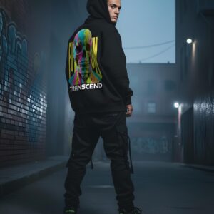 Black Oversized Hoodie with Graphic Back Print by Yaveddra