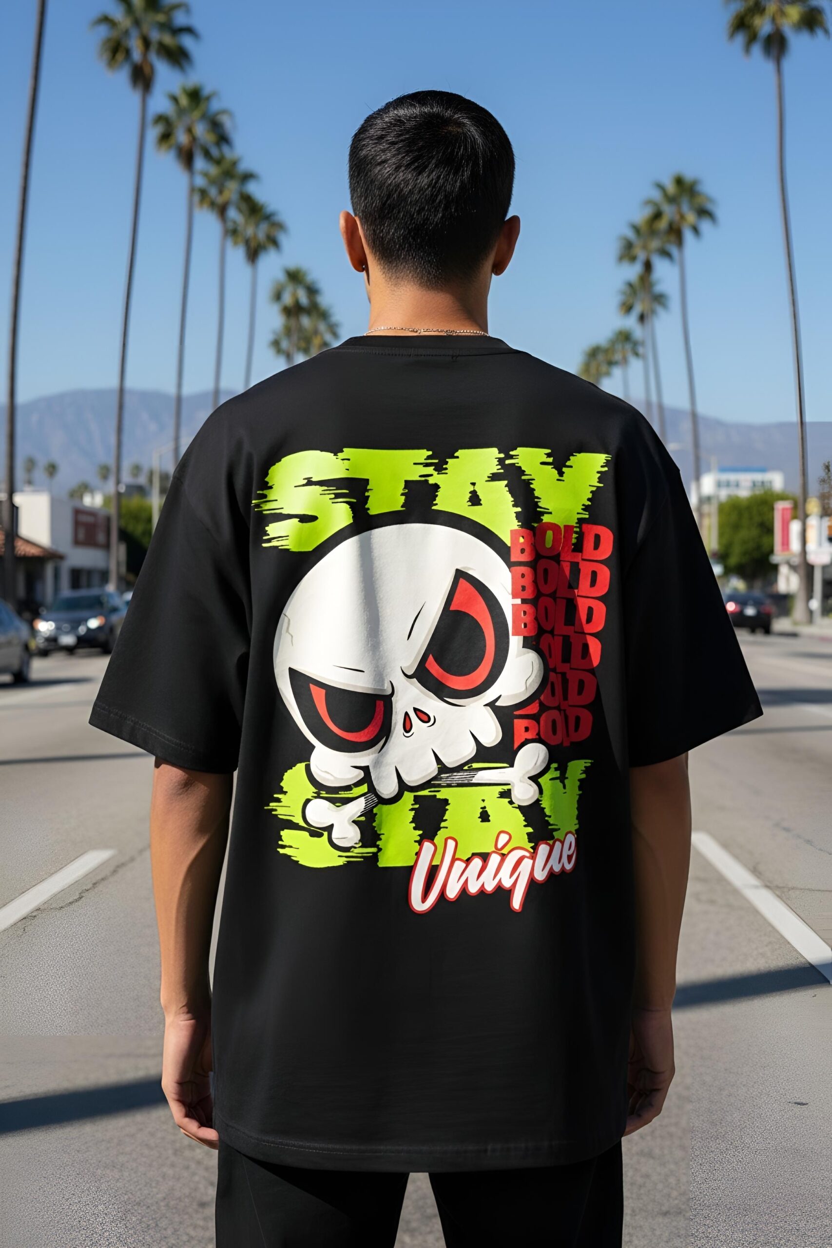 Oversized T-Shirts – Yaveddra Stay Bold Stay Unique Premium Streetwear Oversized T-Shirts by Yaveddra with skull graphic and Stay Bold Stay Unique print