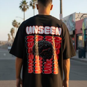 Unseen Oversized T-Shirt by Yaveddra with bold back graphic streetwear design