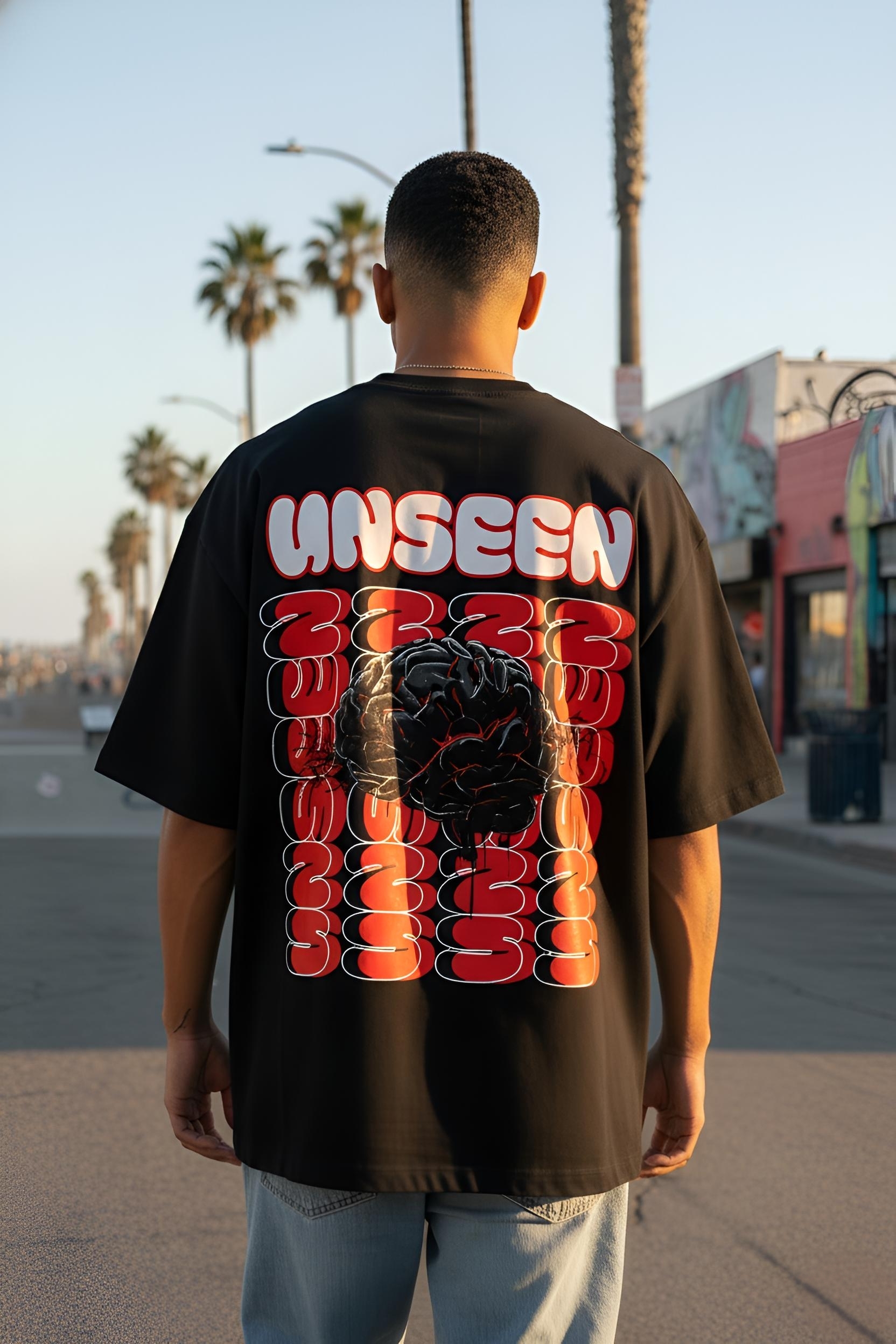 Yaveddra Unseen Oversized T-Shirt – Bold Graphic Streetwear Unseen Oversized T-Shirt by Yaveddra with bold back graphic streetwear design