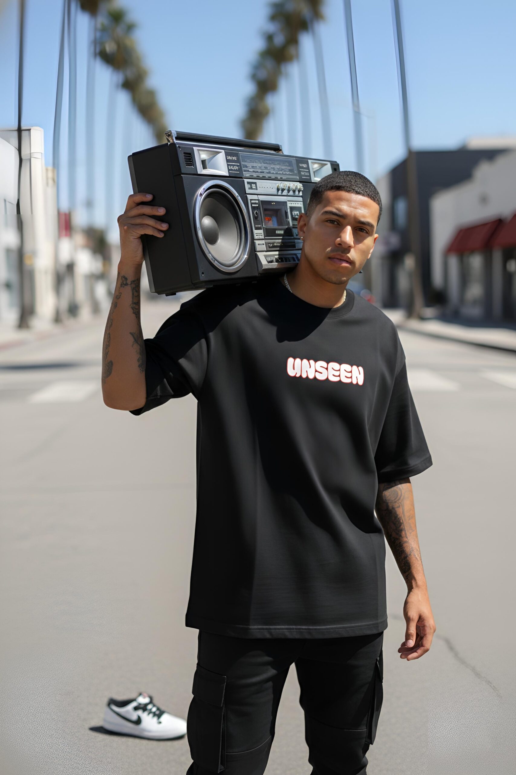 Yaveddra Unseen Oversized T-Shirt featuring premium front and back DTF print in a relaxed streetwear fit. unisex terry oversized tee