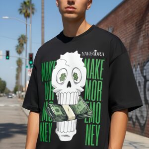 Yaveddra Money Skull Oversized T-Shirt | 260 GSM Premium Cotton Unisex Terry Tee