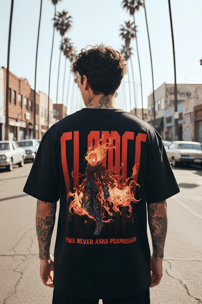 Flame Rebel Oversized Graphic T-Shirt – Fire Anime Streetwear | Yaveddra Flame Rebel Oversized Graphic T-Shirt by Yaveddra fire tshirts
