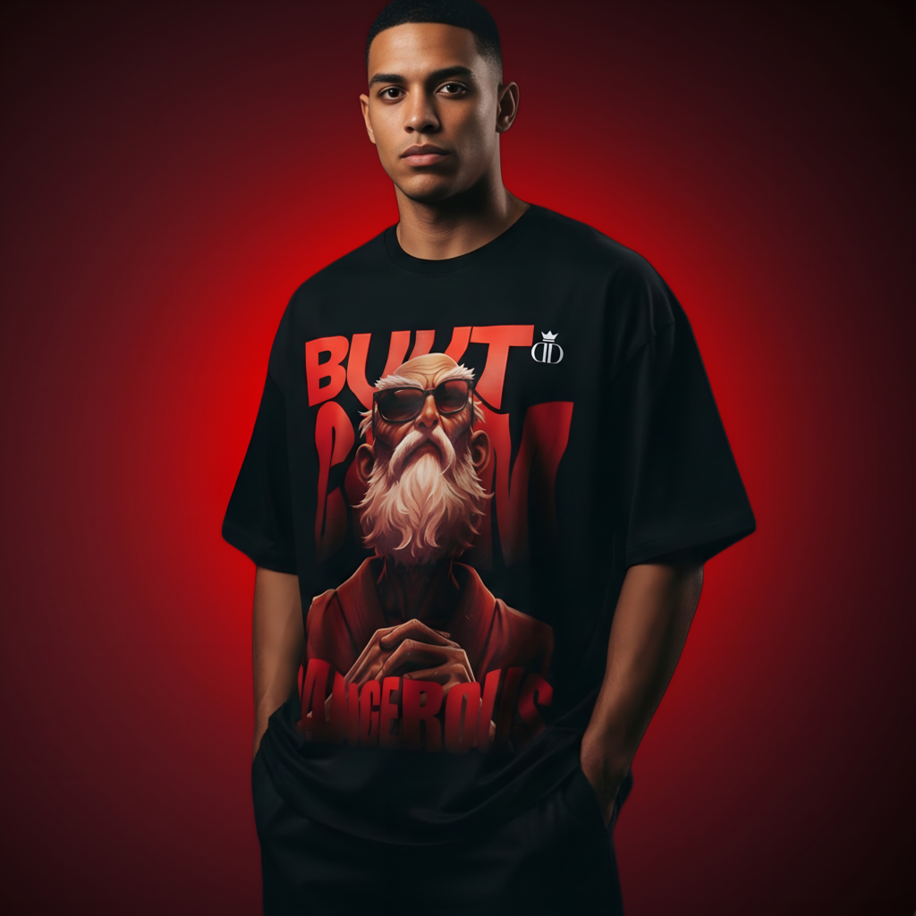 Home Oversized Graphic T-Shirt for Men India with Calm But Dangerous front DTF print