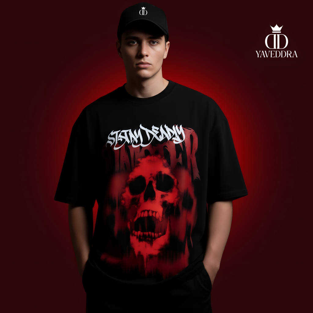 Home Skull graphic oversized t-shirt for men front view 180 GSM