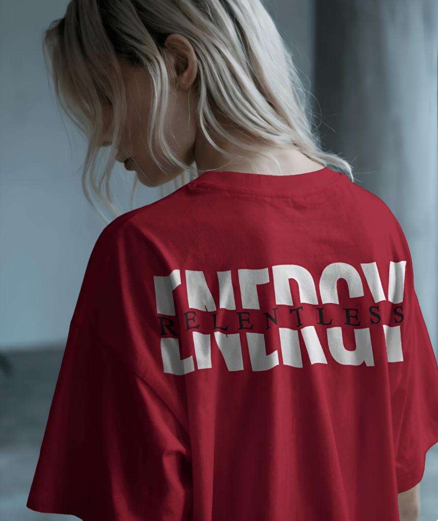 Energy Tee Back Graphic Oversized T Shirt – Red Back print detail of Red Oversized Graphic T Shirts in premium cotton