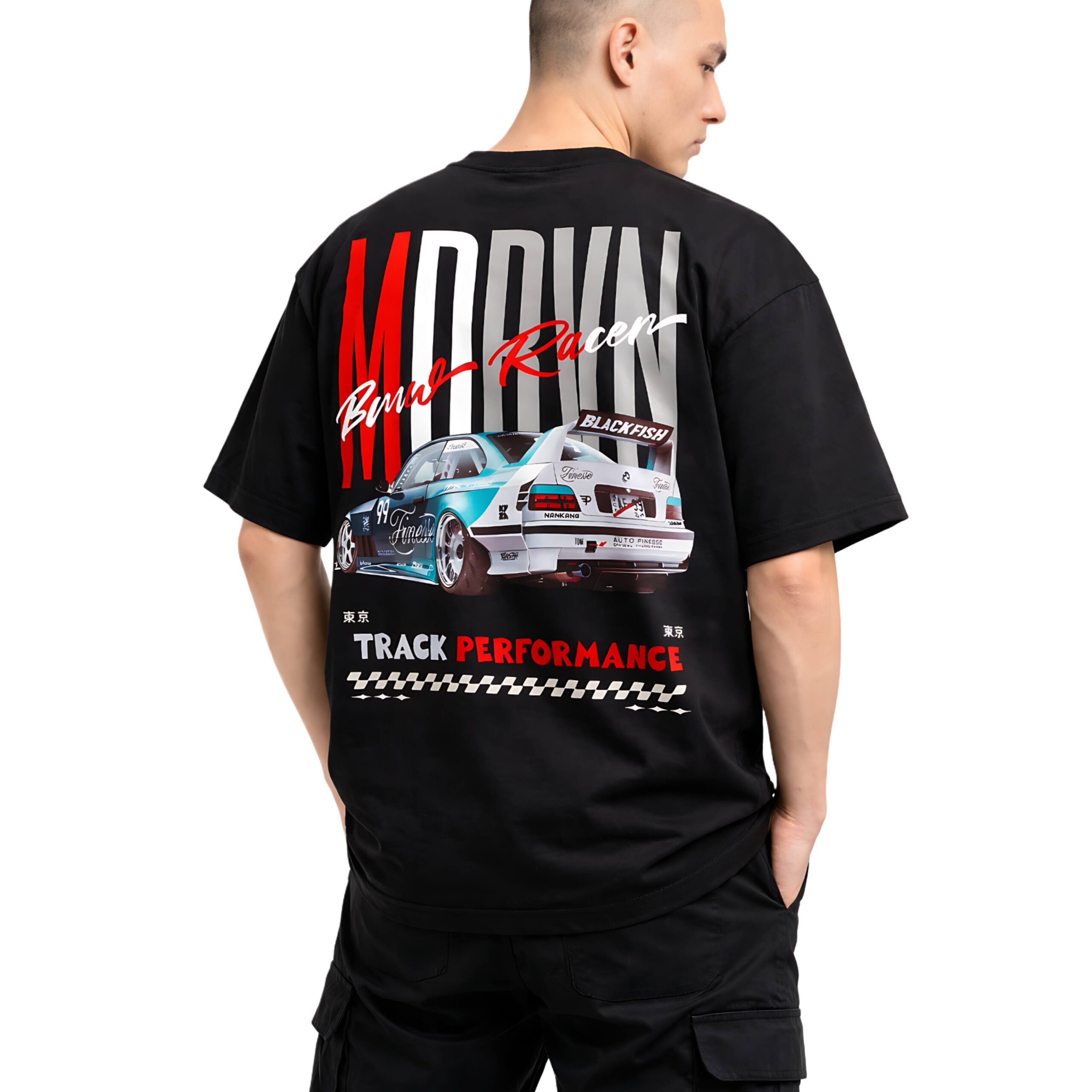 Home Car Graphic Oversized T Shirt back view BMW racing car print streetwear graphic tee