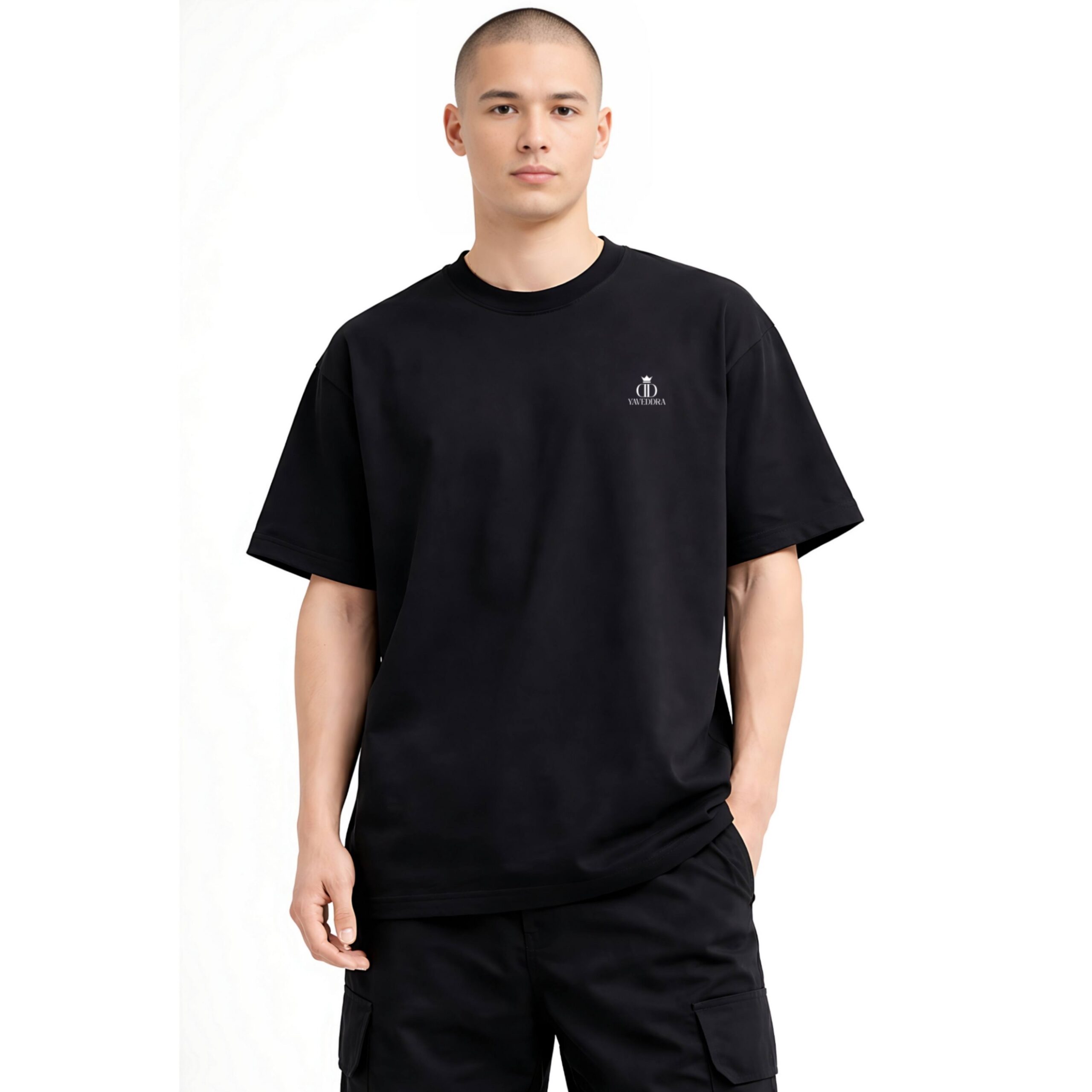 Home Car Graphic Oversized T Shirt front view with minimal logo DTF print black t shirt