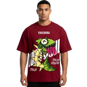 Tshirts Red Oversized T Shirt Men | Best Streetwear Graphic Tee by YAVEDDRA front main view