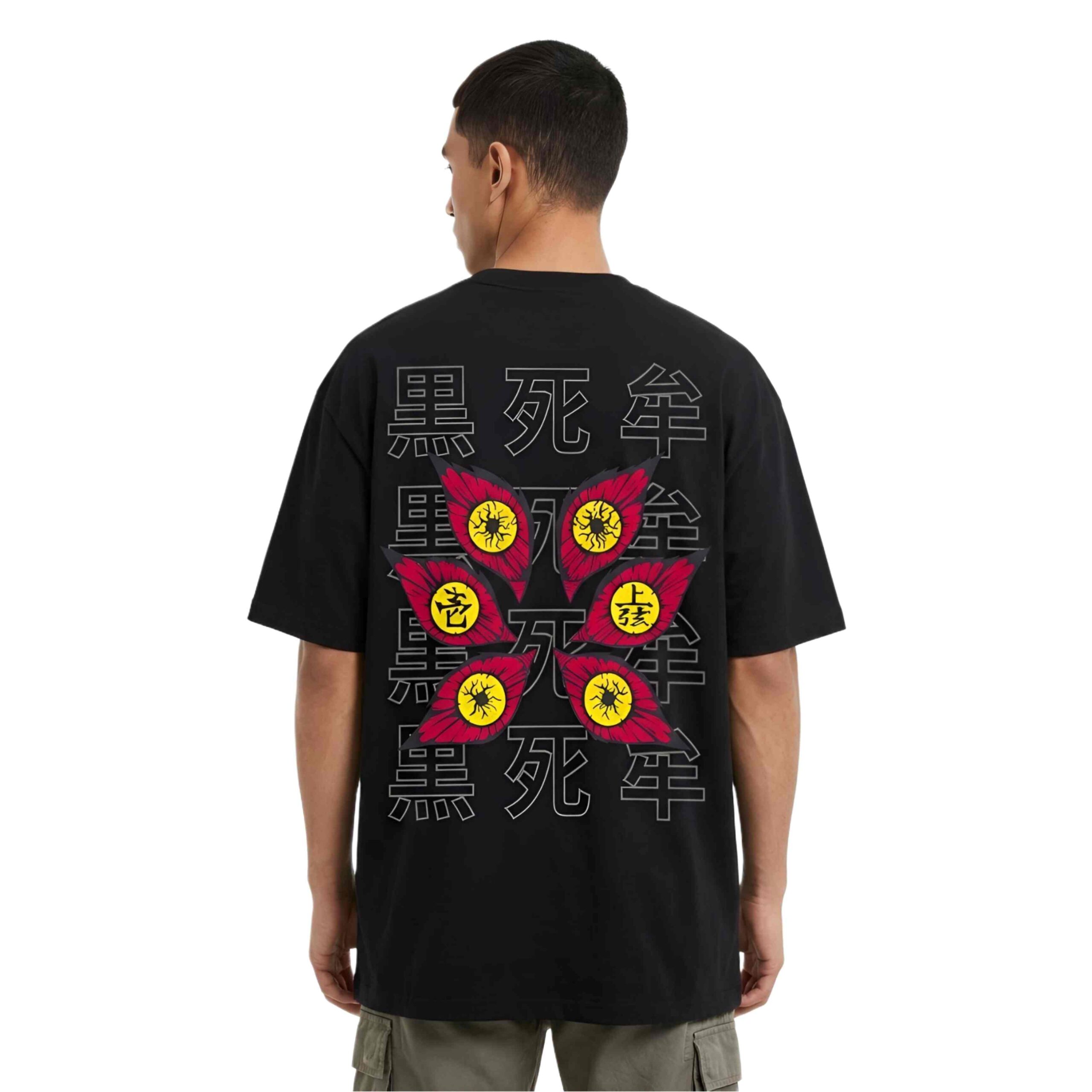 Yaveddra Kokushibo Anime Graphic Oversized T-Shirt Main View Yaveddra Kokushibo Anime Graphic Oversized T-Shirt black Demon Slayer streetwear tee front view