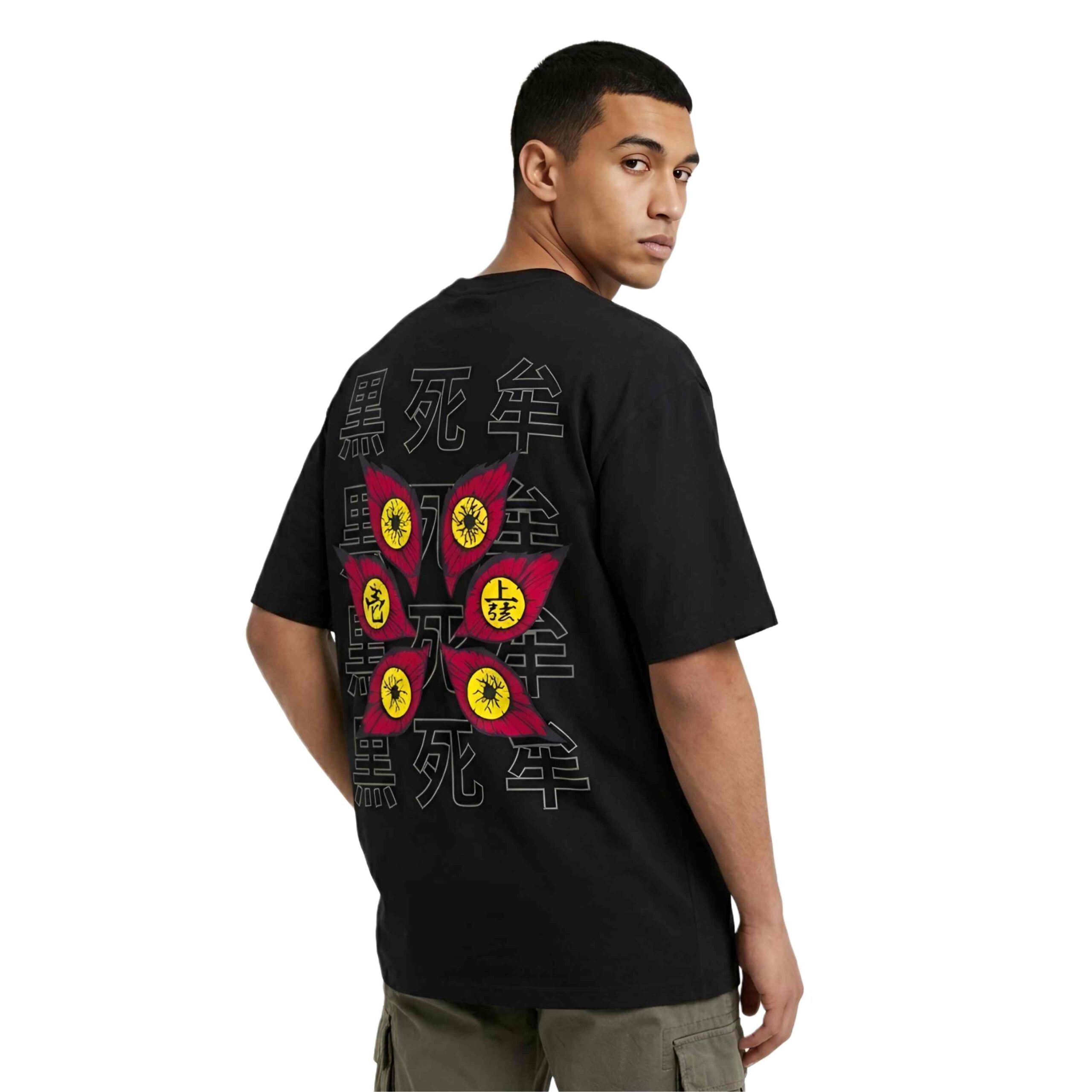 Yaveddra Kokushibo Anime Graphic Oversized T-Shirt Back Design Yaveddra Kokushibo Anime Graphic Oversized T-Shirt Demon Slayer back graphic print