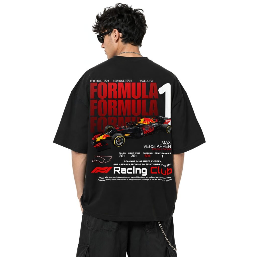 F1 Streetwear Oversized Tee for Men F1 Oversized T Shirt Men streetwear black oversized Formula 1 tee side back view