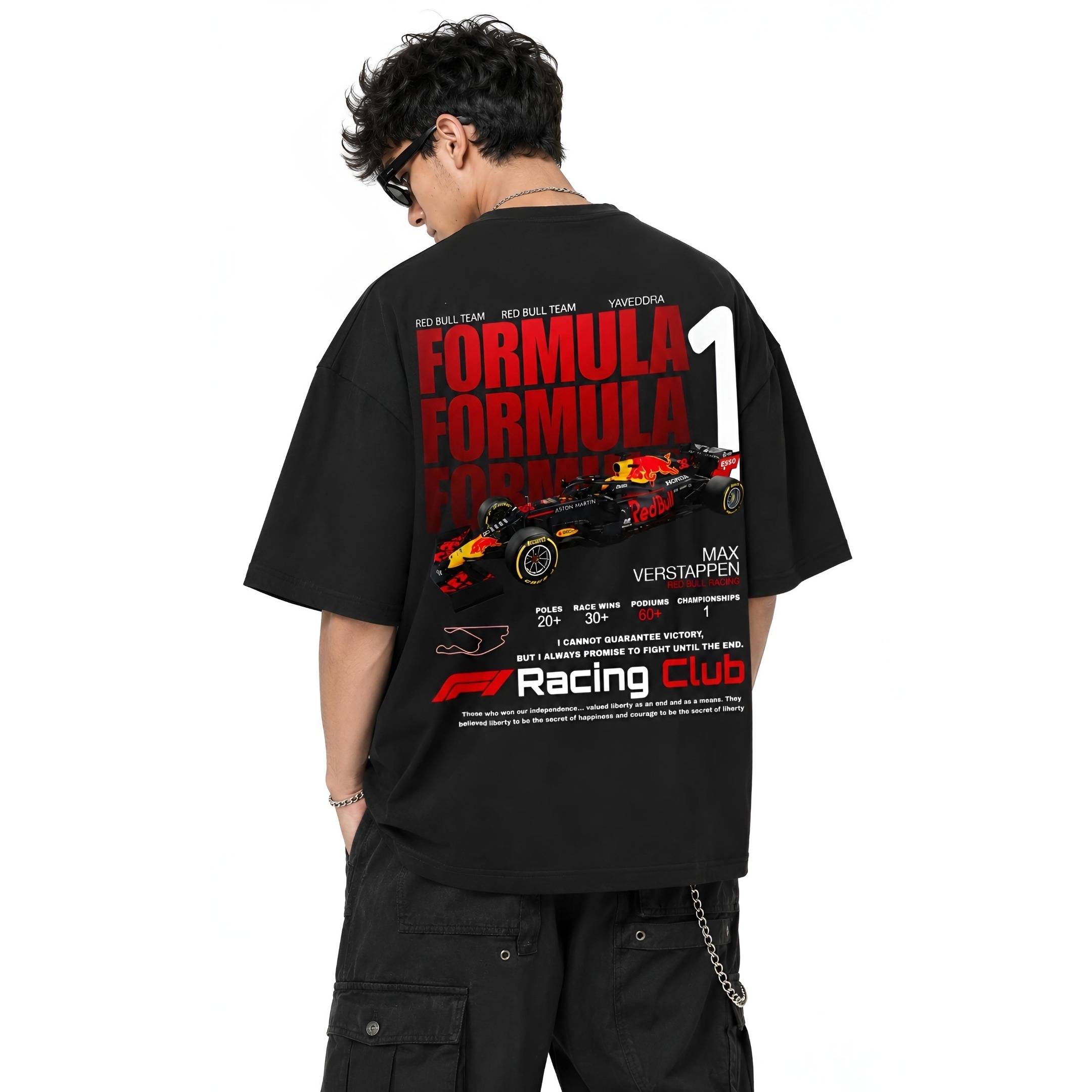 Formula 1 Graphic Oversized T Shirt F1 Oversized T Shirt Men Formula 1 car graphic print close back view
