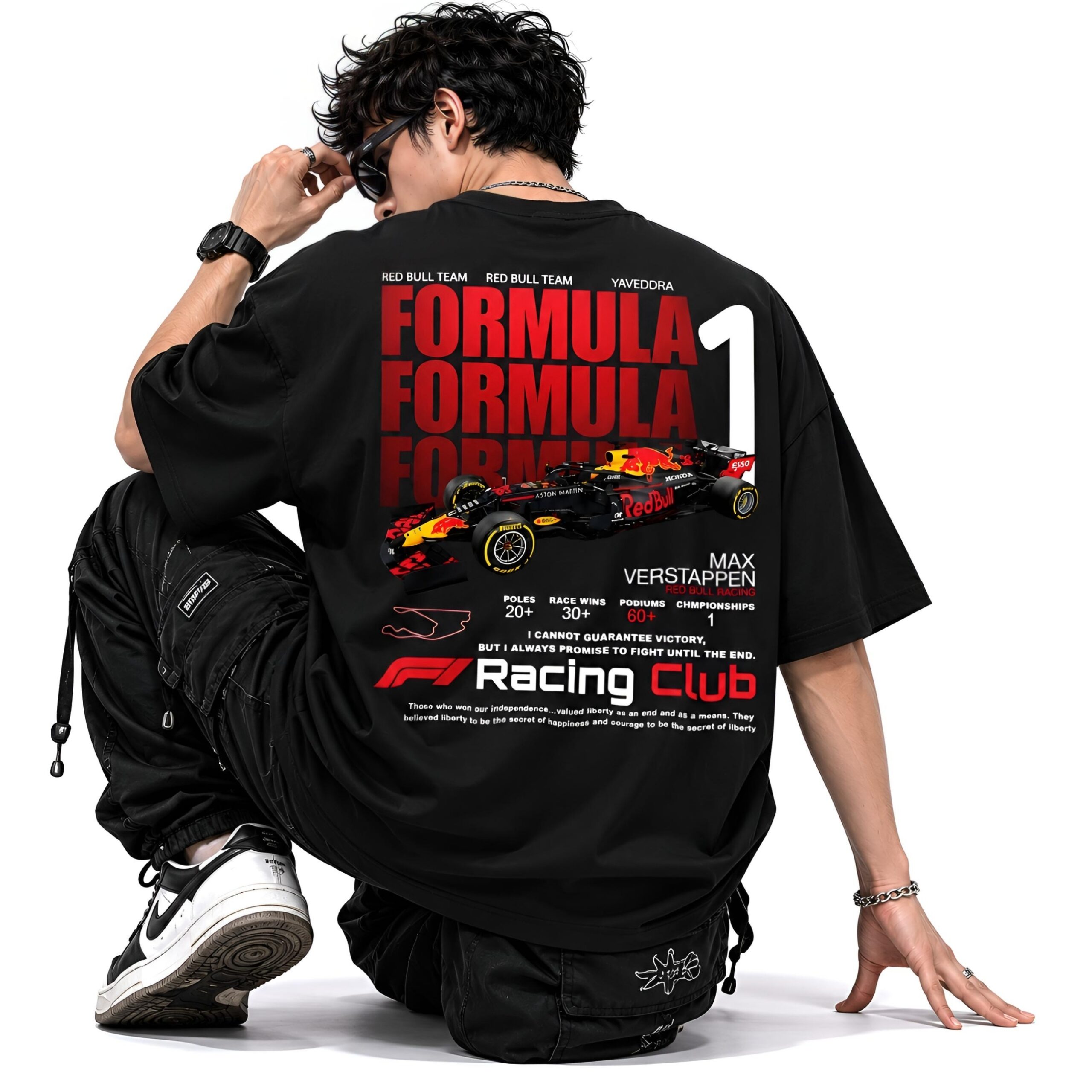 Formula 1 Racing Oversized T Shirt Back Print F1 Oversized T Shirt Men black Formula 1 racing graphic oversized tee back view by Yaveddra