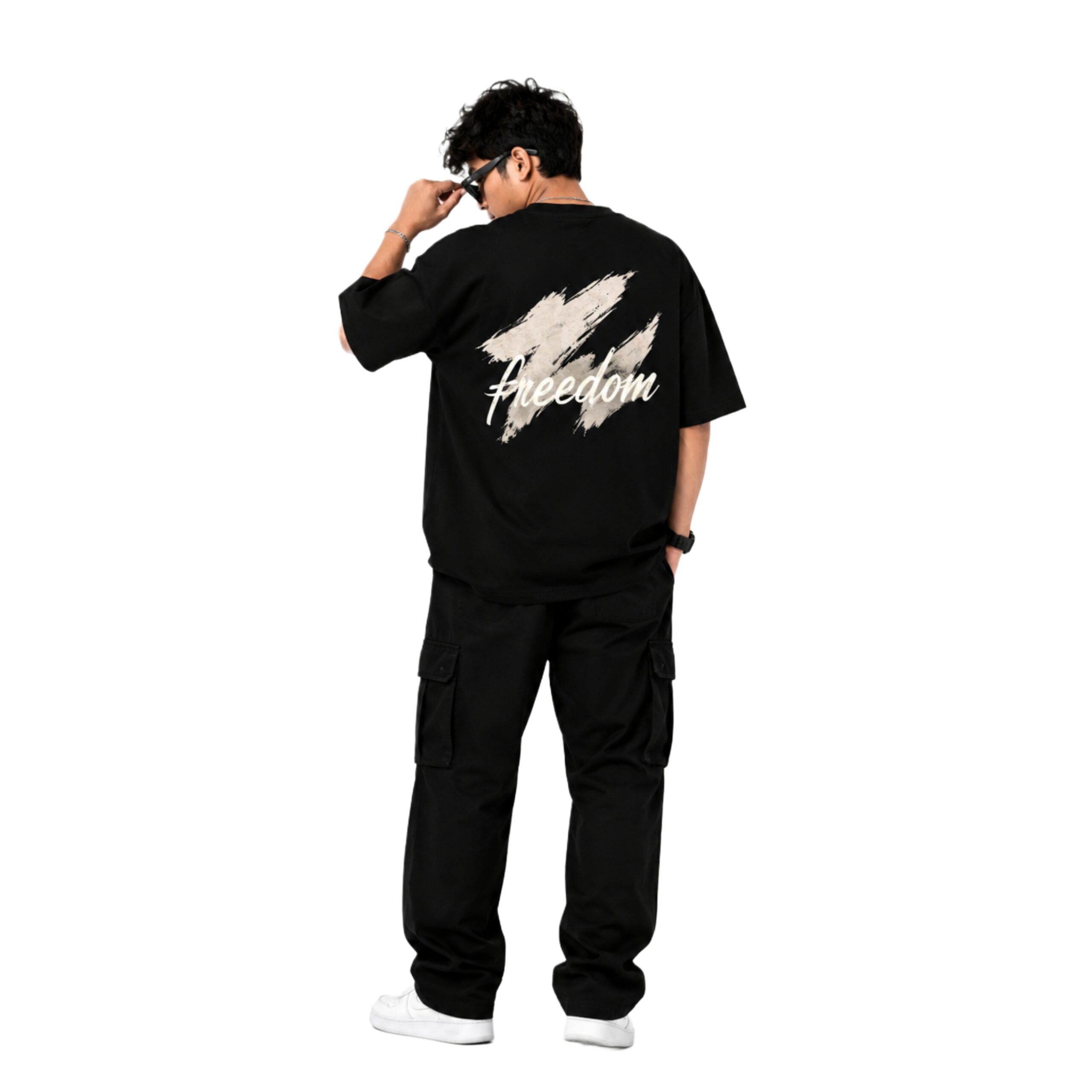 Freedom Oversized Graphic T Shirt Full Back Design Freedom Oversized Graphic T Shirt full body back view oversized streetwear t shirt