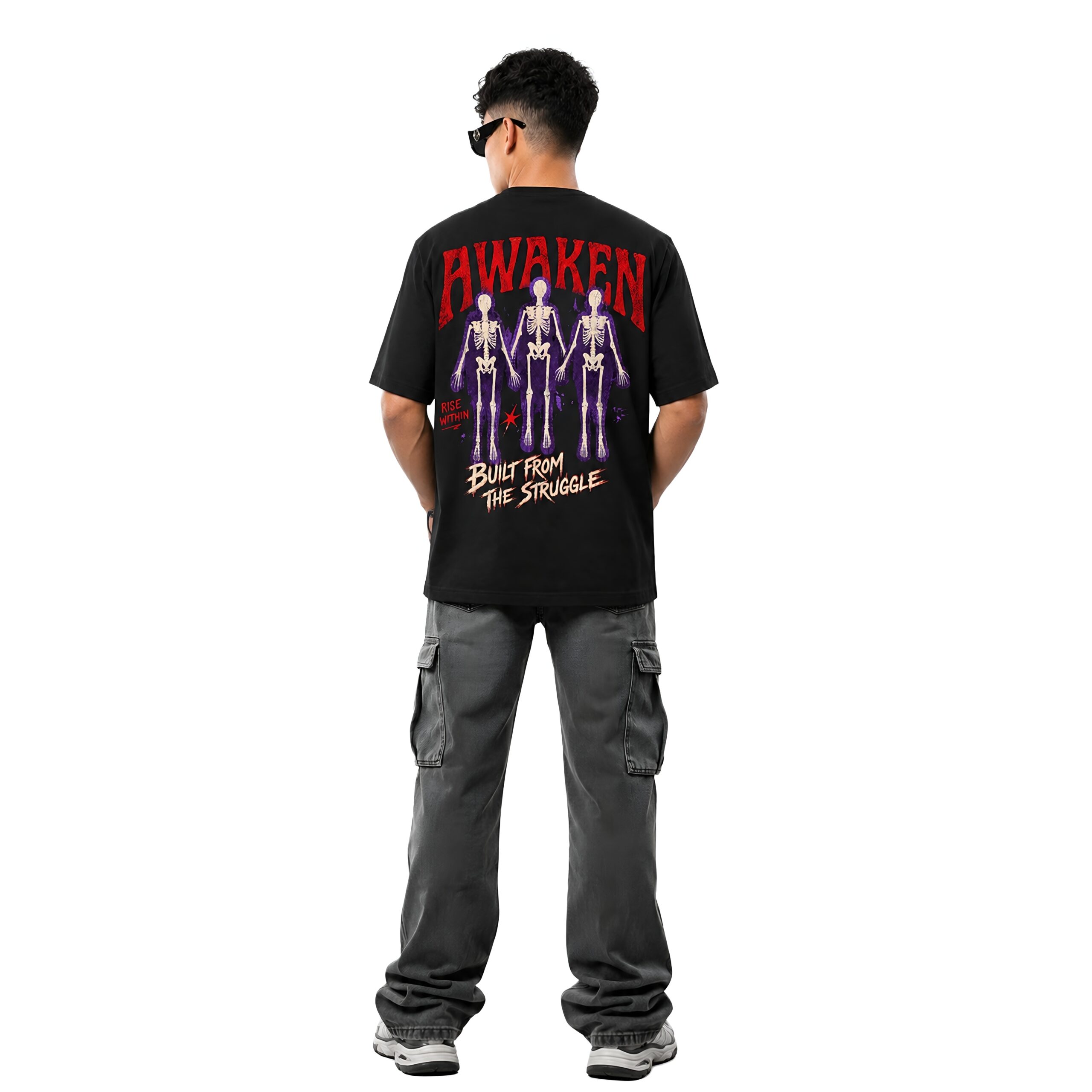 Yaveddra Skeleton Graphic Oversized T Shirt Back Fit Yaveddra Skeleton Graphic Oversized T Shirt Full Body Back