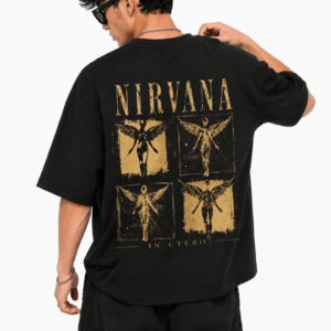 Oversized T-Shirts Vintage Nirvana Men Oversized Printed T-Shirt black oversized streetwear back graphic print