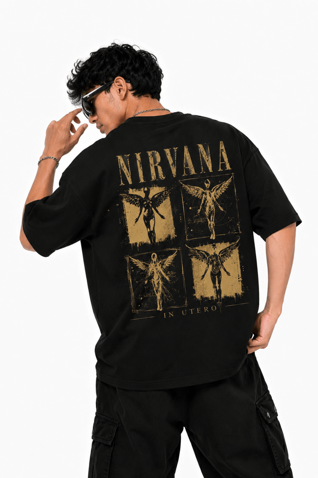 vintage nirvana men oversized printed t shirt Vintage Nirvana Men Oversized Printed T-Shirt Rear View vintage nirvana men oversized printed t shirt Vintage Nirvana Men Oversized Printed T-Shirt oversized black graphic tee rear view