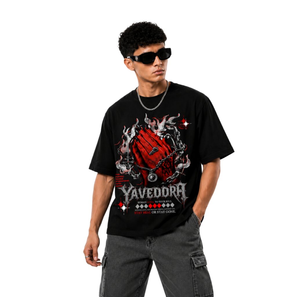 Oversized Fit – Praying Hands Graphic T Shirt Praying Hands Graphic Oversized T Shirt oversized fit for men
