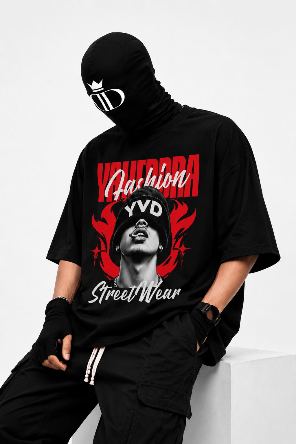 Shadow Pulse Graphic Oversized T-Shirt on Model Model Wearing Shadow Pulse Graphic Oversized T-Shirt