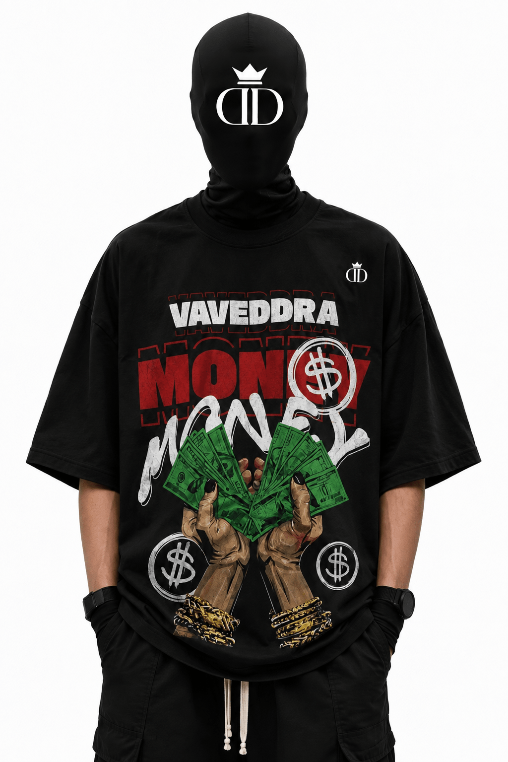 Home Money Oversized T-Shirt front view with bold graphic print